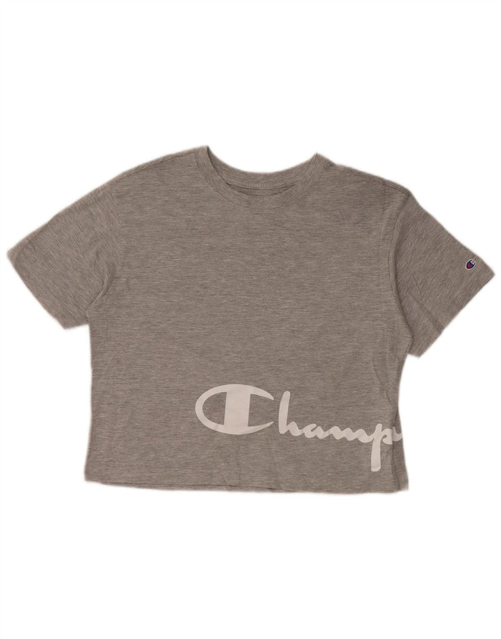 CHAMPION Damen Crop Graphic T-Shirt Top UK 10 Small Grau Baumwolle