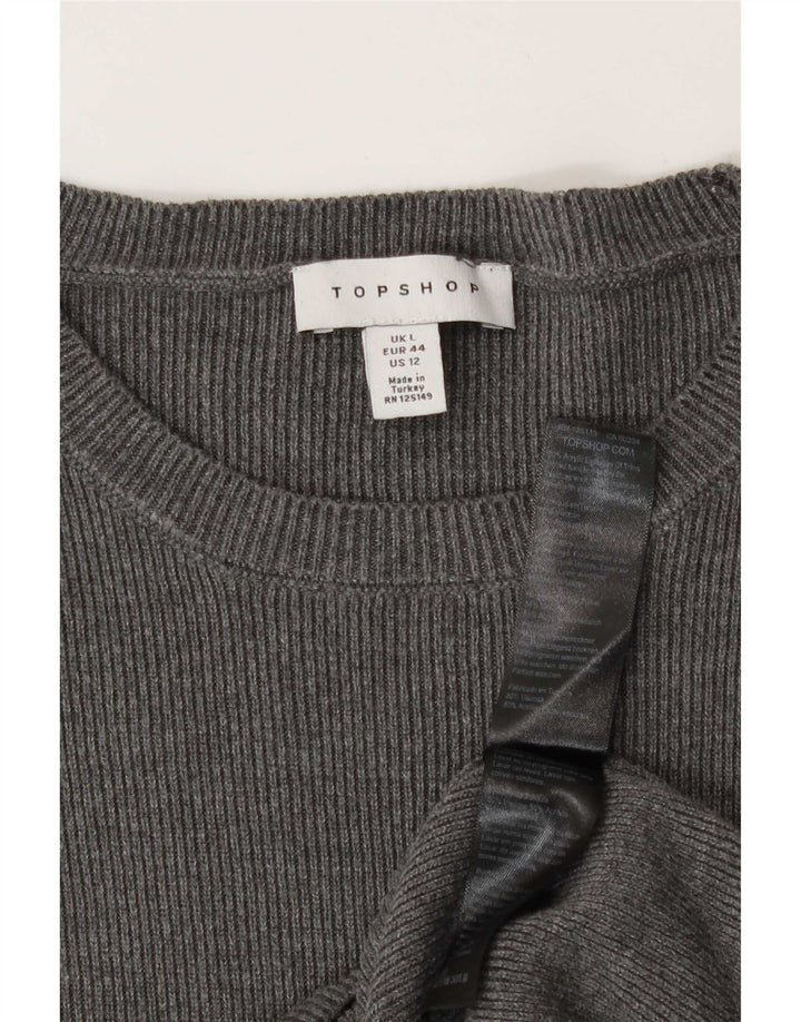 Topshop Damen Top Langarm UK 16 Large Grau Acryl