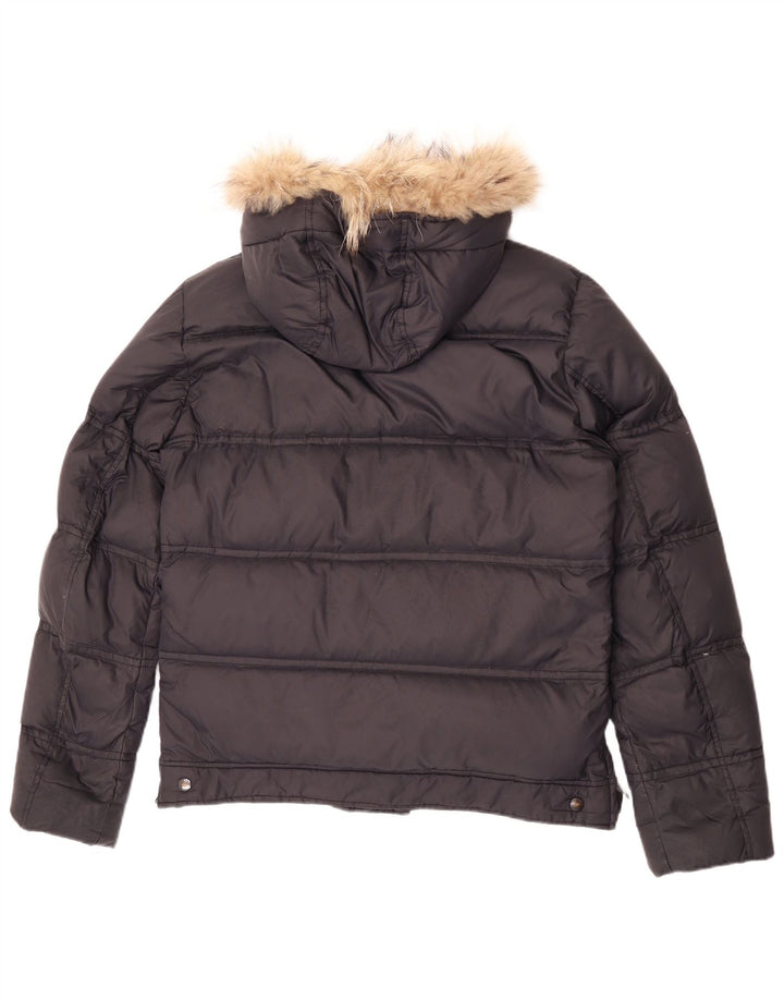 Blauer gepolsterte Herrenjacke mit Kapuze, UK 38, mittelschwarzes Nylon