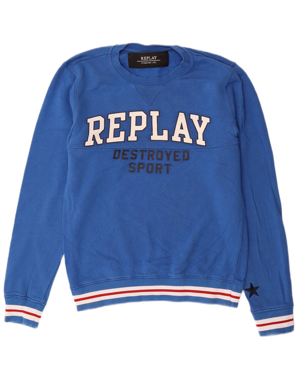 Replay Herren-Sweatshirt mit Grafik, mittelblaue Baumwolle