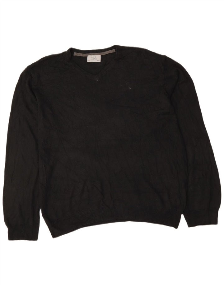 Marks & Spencer Herren-Pullover, reguläre Passform, V-Ausschnitt, 2XL, Schwarz, Acryl