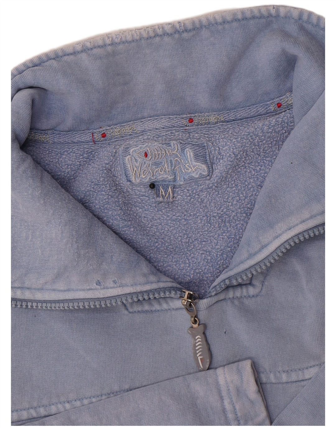 Weird Fish Herren-Sweatshirt mit Reißverschluss am Hals, mittelblaue Baumwolle