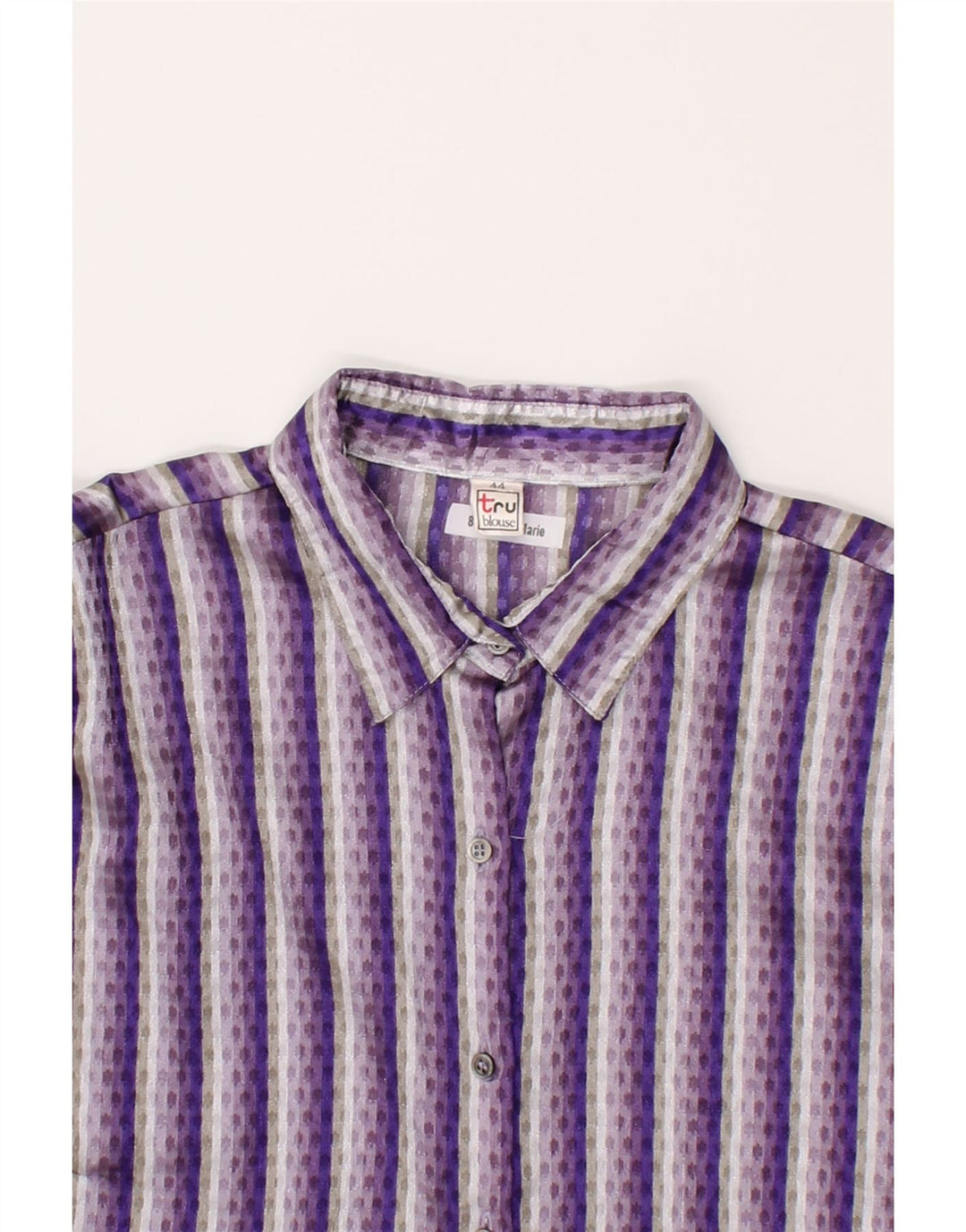 TRU Womens Shirt Blouse IT 44 Medium Purple Striped Polyester Vintage Tru and Second-Hand Tru from Messina Hembry 