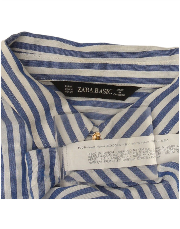 Zara Damen-Hemd UK 14 Mittelblaue Nadelstreifen-Viskose