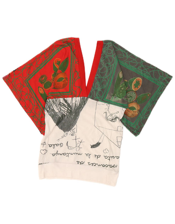 Desigual Womens Graphic Bluse Top UK 10 Small Red Colourblock Baumwolle