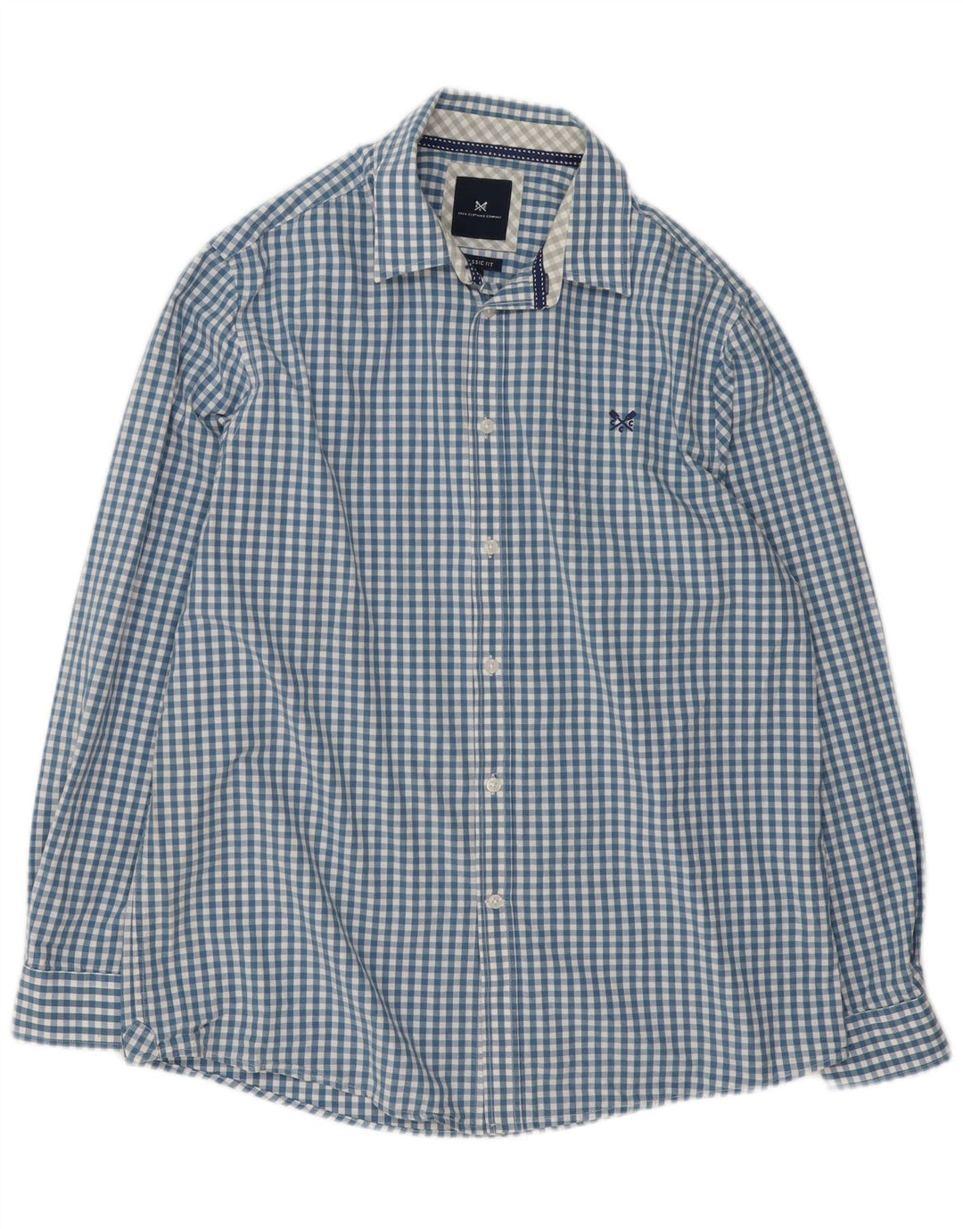 Crew Clothing Herren-Hemd mit klassischer Passform, XL, blau, Gingham-Baumwolle