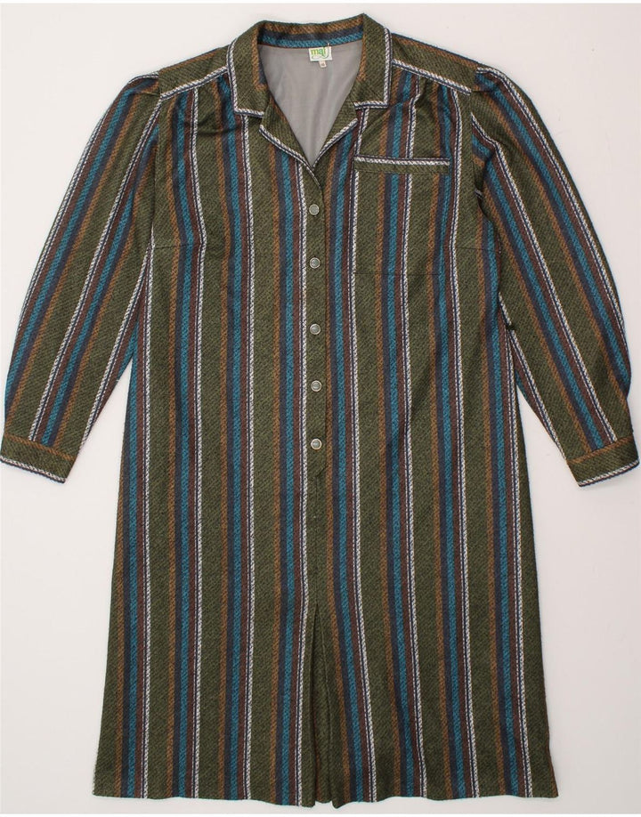VINTAGE Womens Pullover Shirt Dress IT 46 Large Khaki Striped Polyester Vintage Vintage and Second-Hand Vintage from Messina Hembry 