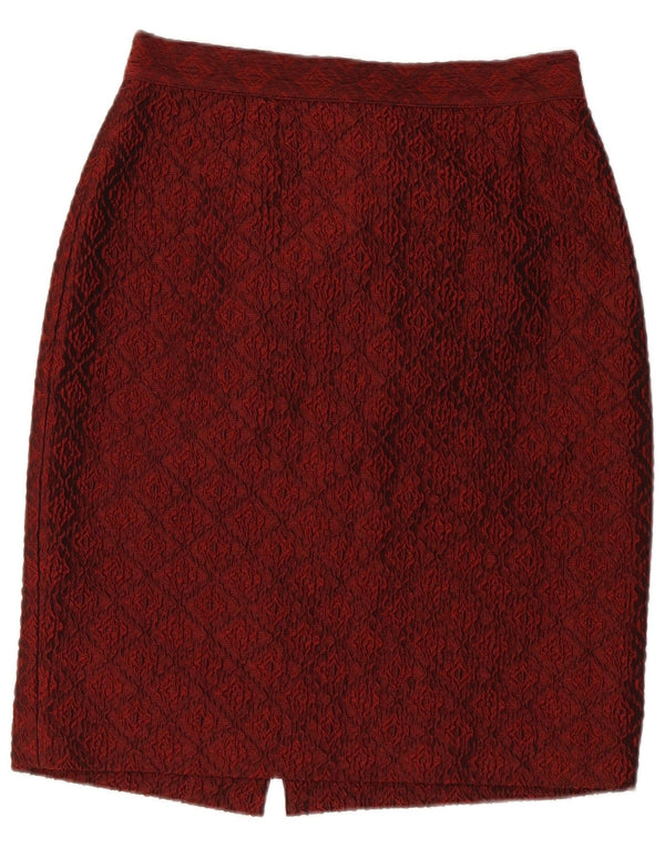 Vintage Damen Bleistiftrock UK 10 Small W28 Burgund Ikat Polyester