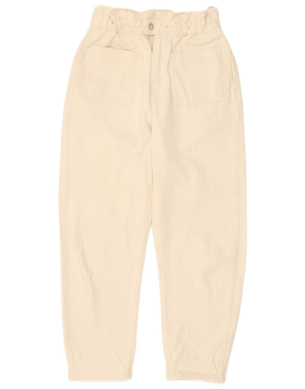 Zara Damen High Waist Tapered Jeans EU 36 XS W26 L25 Beige Baumwolle