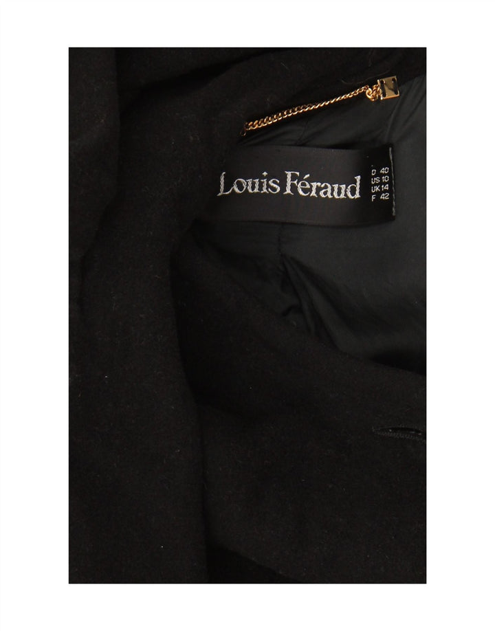 Louis Feraud Damenmantel UK 14 Large Schwarzer Schurwolle-Klassiker