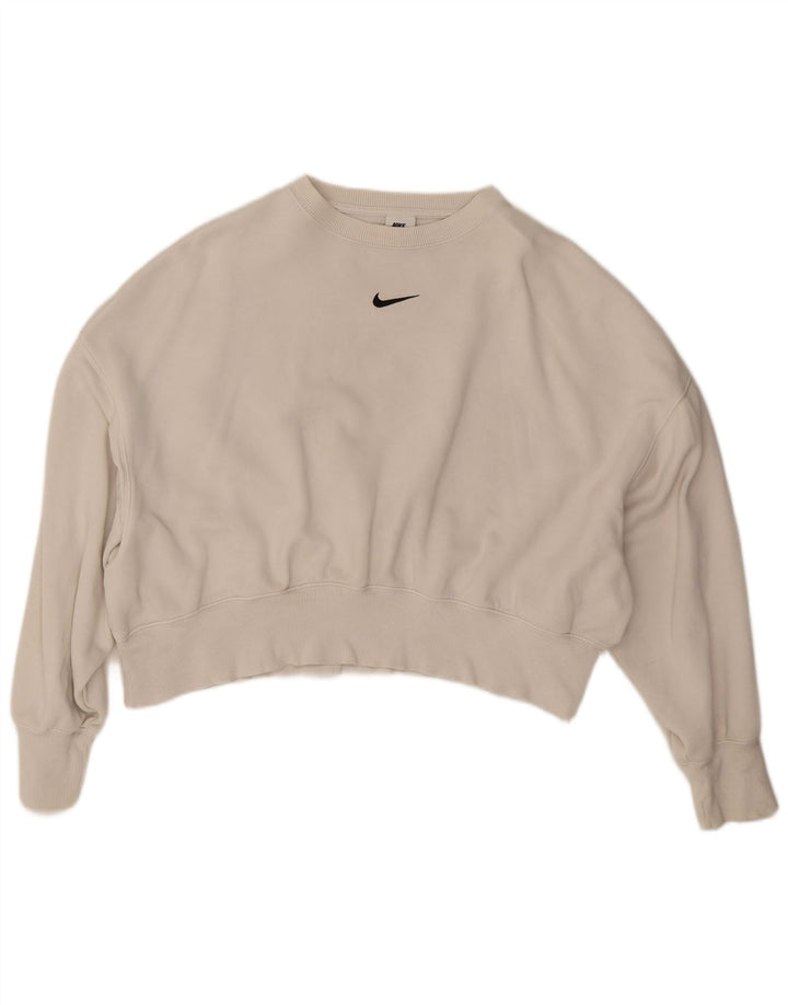 Nike Womens Crop Oversized Sweatshirt Pullover UK 14 Medium Off White Baumwolle