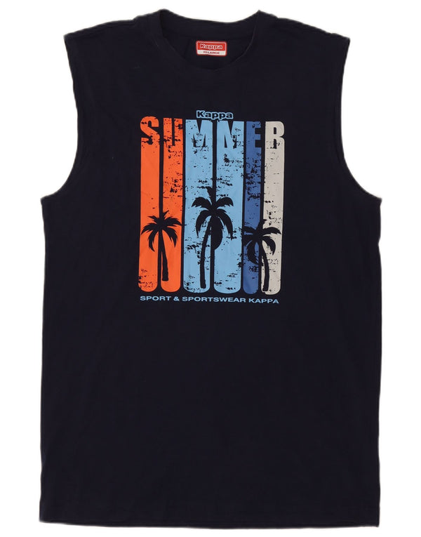 Kappa Herren Grafik-Weste Top 2XL Marineblau Baumwolle