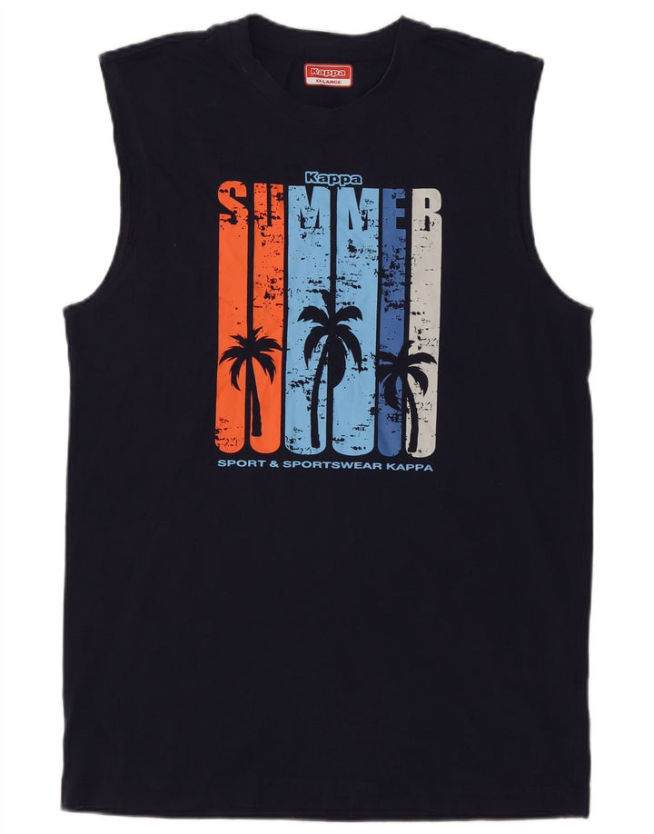 Kappa Herren Grafik-Weste Top 2XL Marineblau Baumwolle
