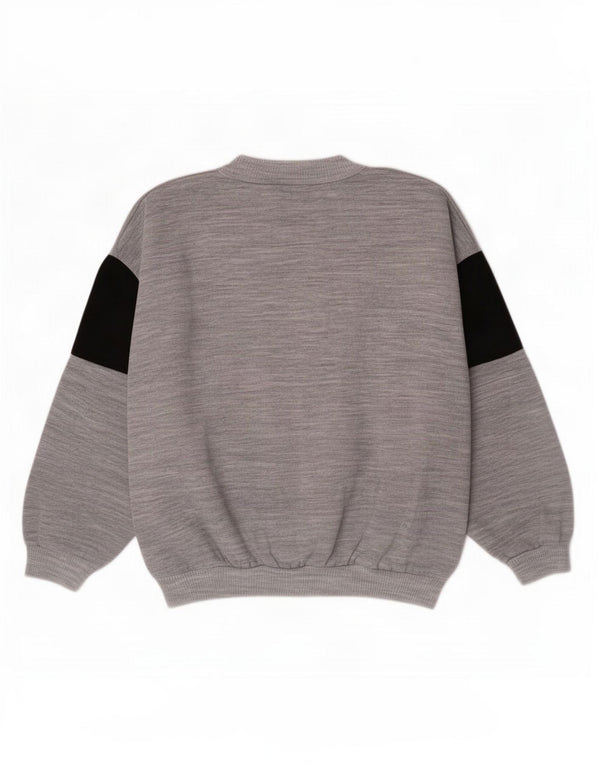 Vintage Damen Grafik-Sweatshirt-Pullover UK 14 Mittelgrauer Farbblock