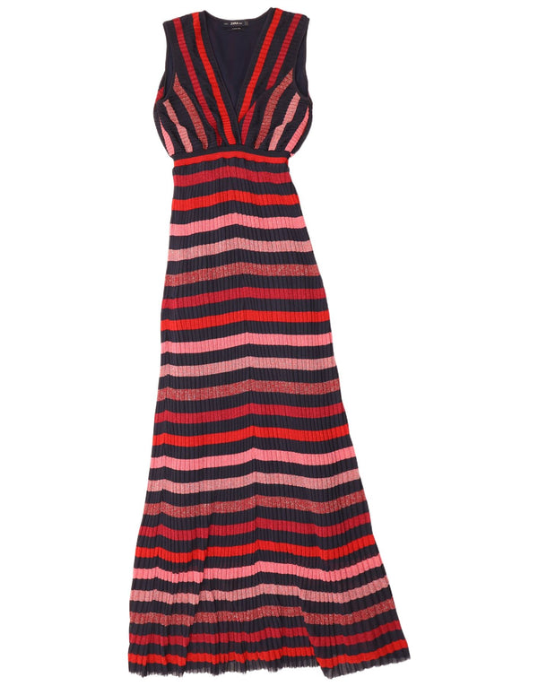Zara Damen ärmelloses Maxikleid UK 12 Medium Mehrfarbig gestreift