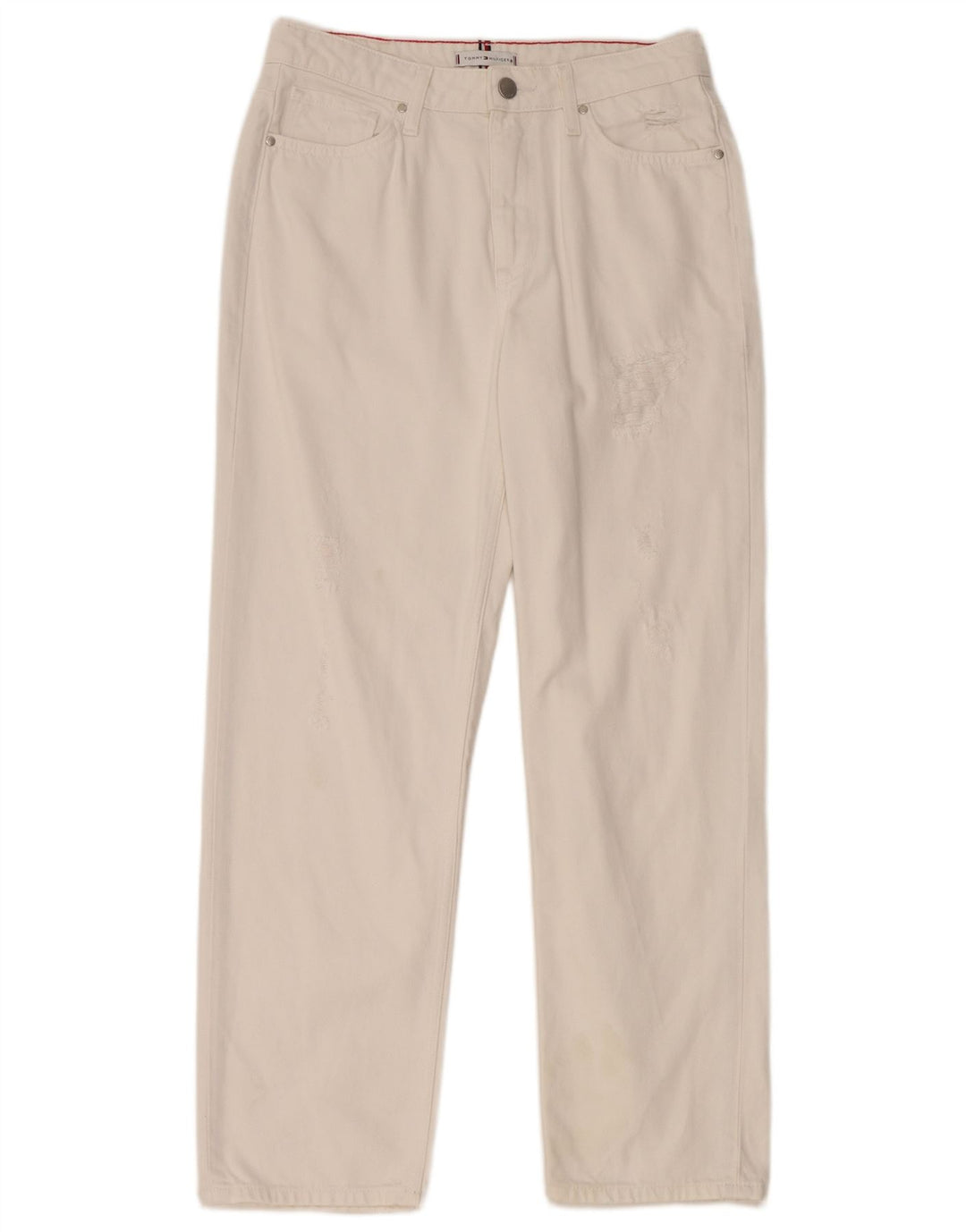 TOMMY HILFIGER Damen Distressed Straight Jeans W29 L28 Weiße Baumwolle