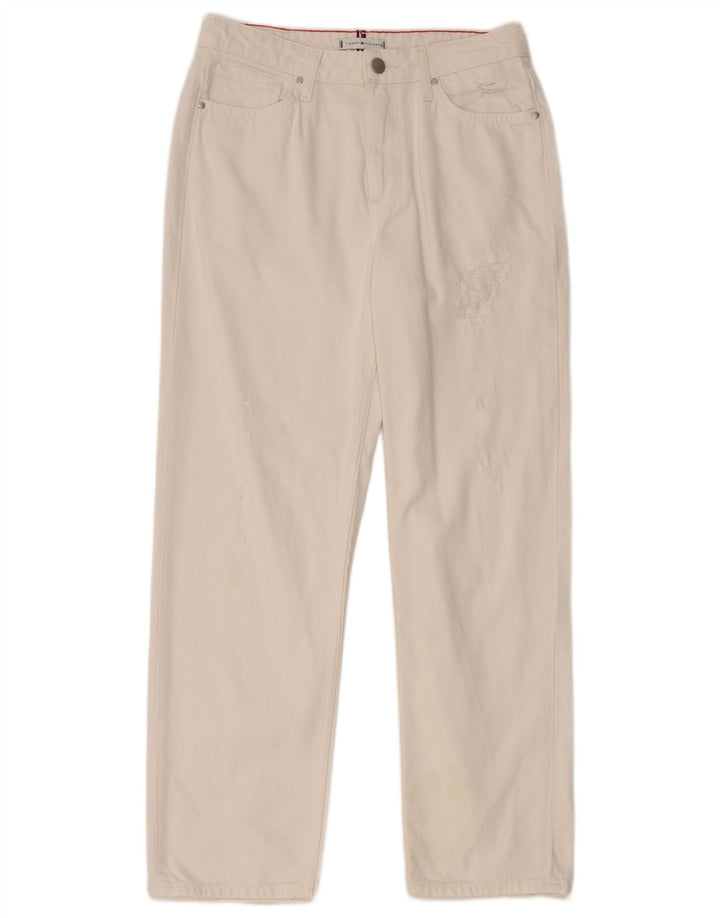 TOMMY HILFIGER Damen Distressed Straight Jeans W29 L28 Weiße Baumwolle