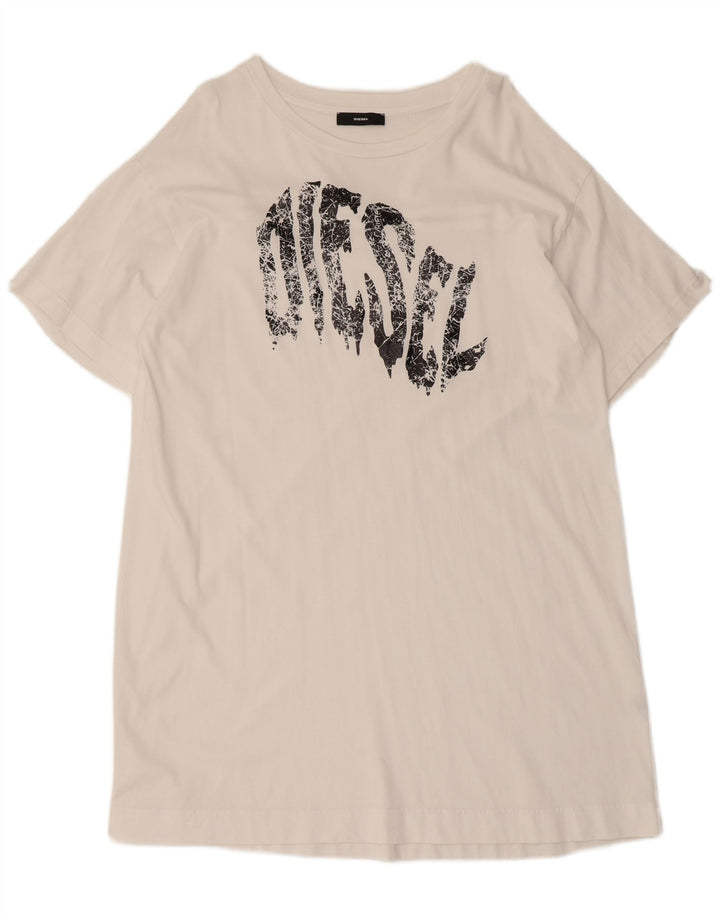 Diesel Damen Grafik-T-Shirt-Kleid UK 14 Mittelweiß