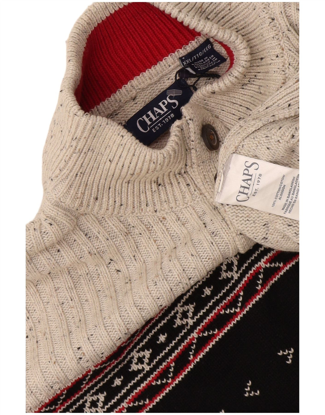 Chaps Herren-Pullover mit Knopfkragen, 2XL, Grau, Fair-Isle-Baumwolle