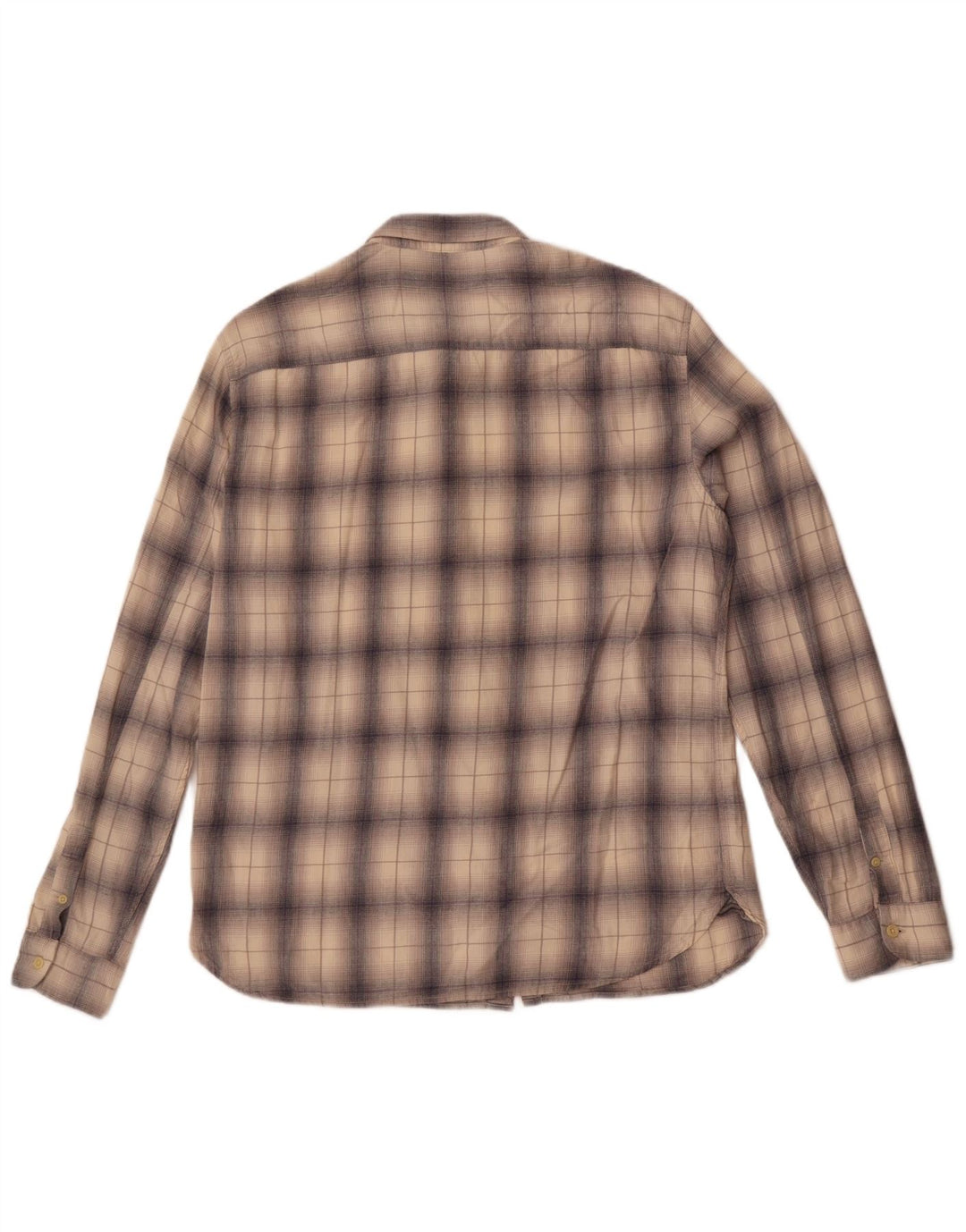 All Saints Herren-Flanellhemd, groß, beige, kariert, Baumwolle