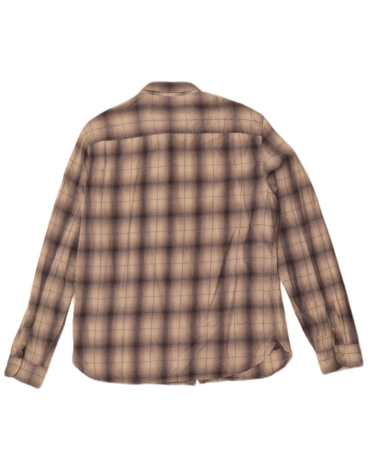 All Saints Herren-Flanellhemd, groß, beige, kariert, Baumwolle