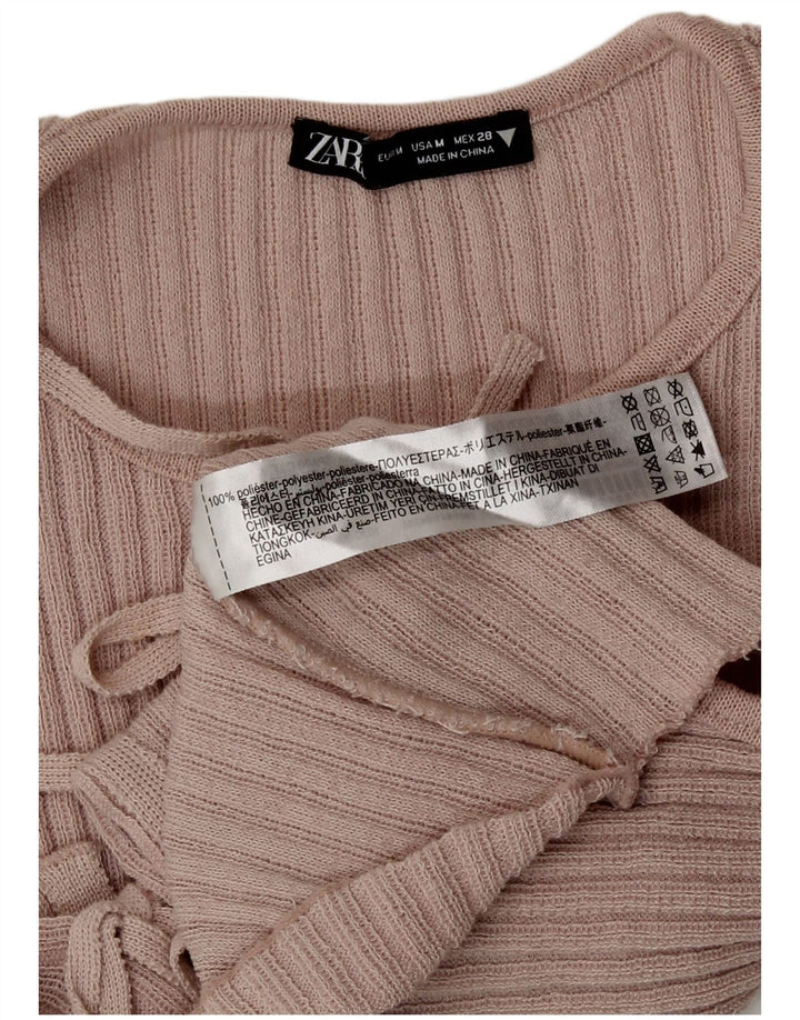 Zara Damen Crop ärmellose Hemdbluse UK 12 Mittelrosa Polyester