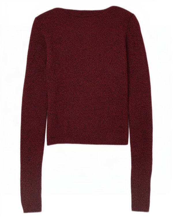 Topshop Damen-Pullover mit bauchfreiem U-Boot-Ausschnitt, Gr. 6, XS, Burgunderrot meliert