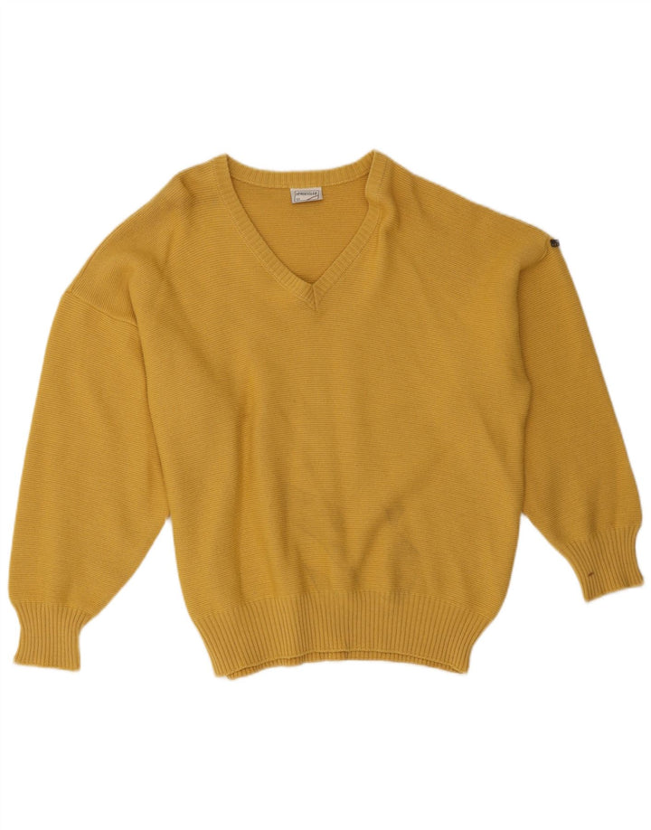 Vintage Herren V-Ausschnitt Pullover Pullover IT 52 Großes gelbes Polyester