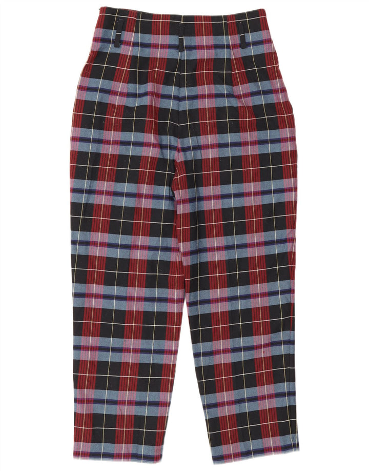 Zara Damen Tapered Cropped-Hose, Größe L, W30, L25, rot kariertes Polyester
