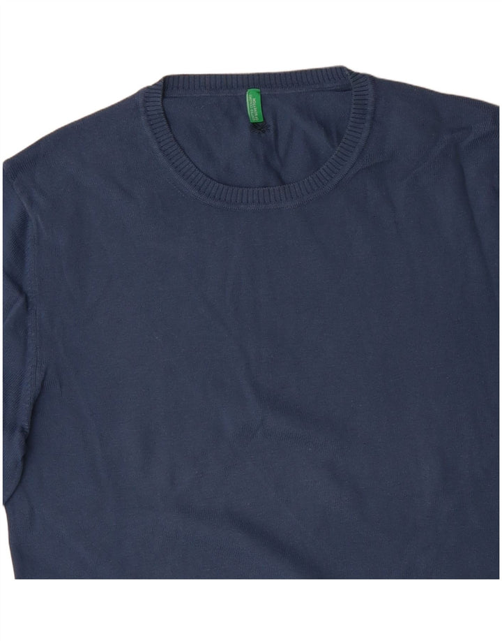 BENETTON Herren-Pullover mit Rundhalsausschnitt, Größe S, blau, Baumwolle