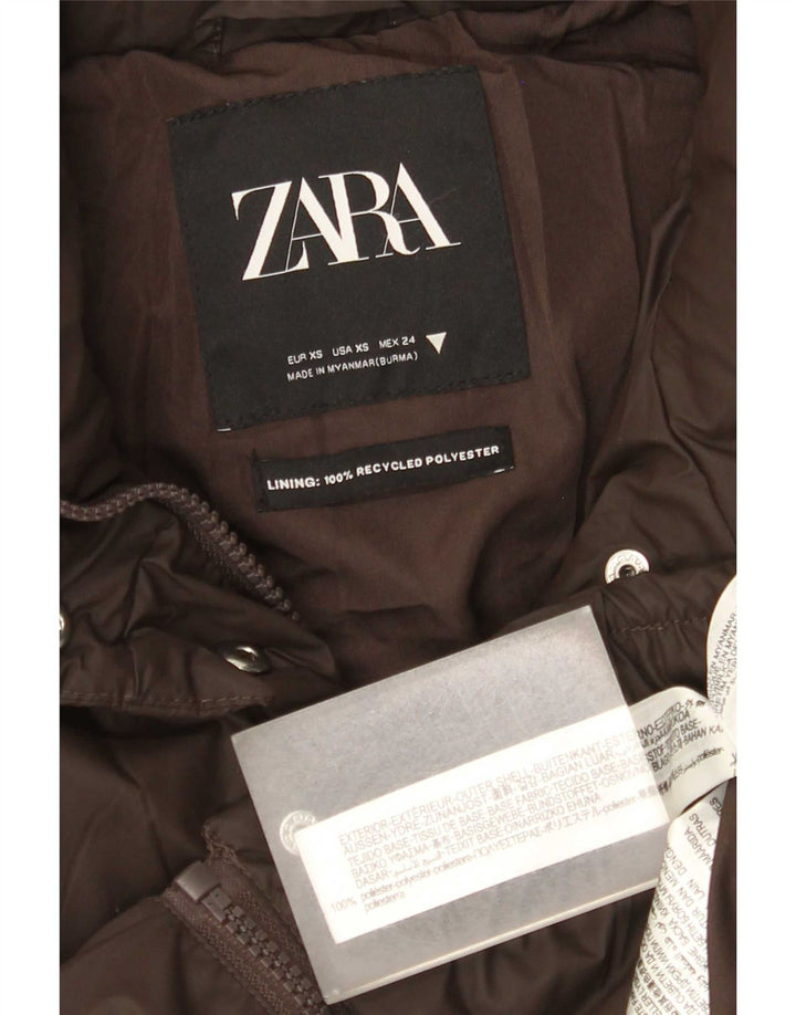 Zara Damen Crop Übergroße wattierte Jacke UK 6 XS Braun Polyester