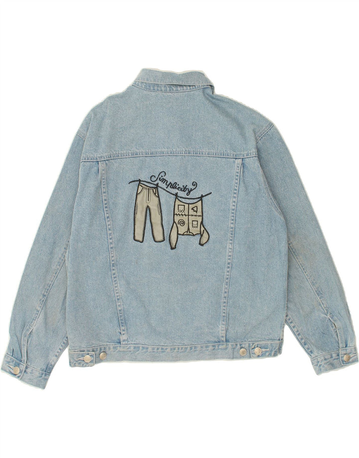 VINTAGE Womens Graphic Denim Jacket EU 36 Small Blue Cotton Vintage Vintage and Second-Hand Vintage from Messina Hembry 