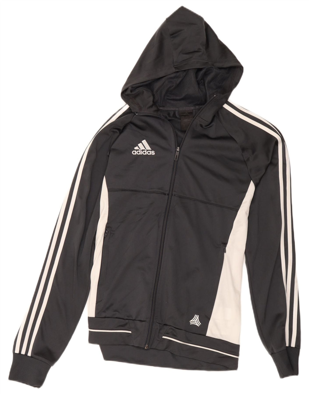 Adidas Herren-Kapuzenpullover mit Reißverschluss, klein, graues Farbblock-Polyester