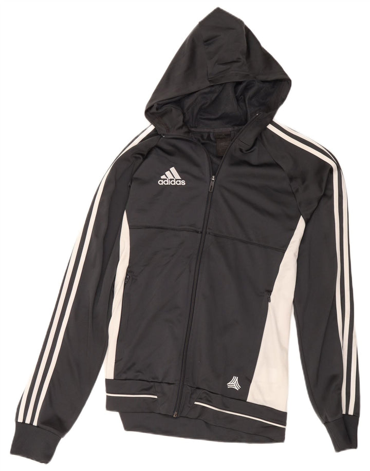 Adidas Herren-Kapuzenpullover mit Reißverschluss, klein, graues Farbblock-Polyester