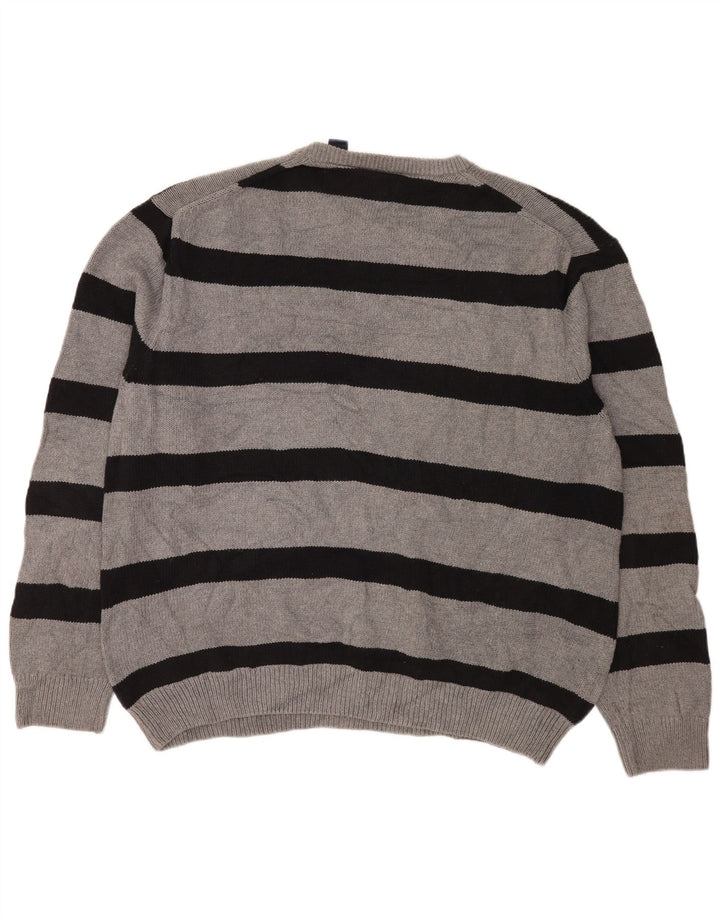 Chaps Herren-Pullover mit Rundhalsausschnitt, 2XL, grau gestreift, Baumwolle