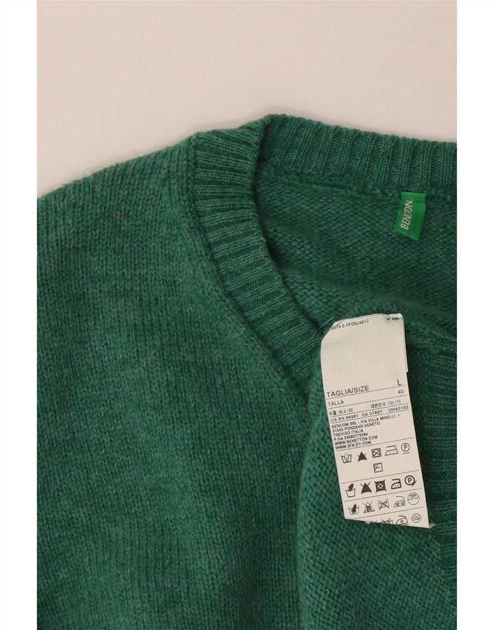 Benetton Herren-Pullover mit V-Ausschnitt, große grüne Wolle