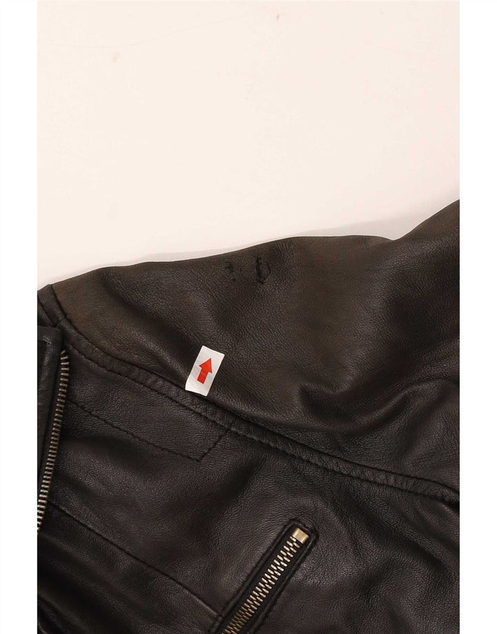 Zen Damen Crop Lederjacke IT 46 Großes schwarzes Leder