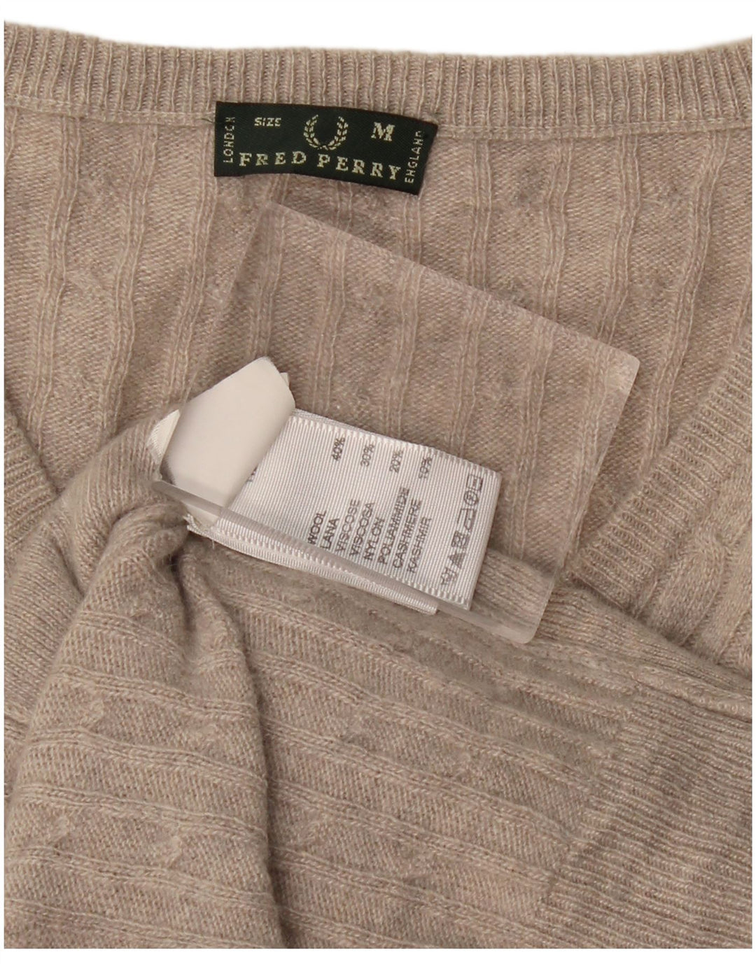 FRED PERRY Damen-Pullover mit V-Ausschnitt, UK 12, mittelgraue Wolle