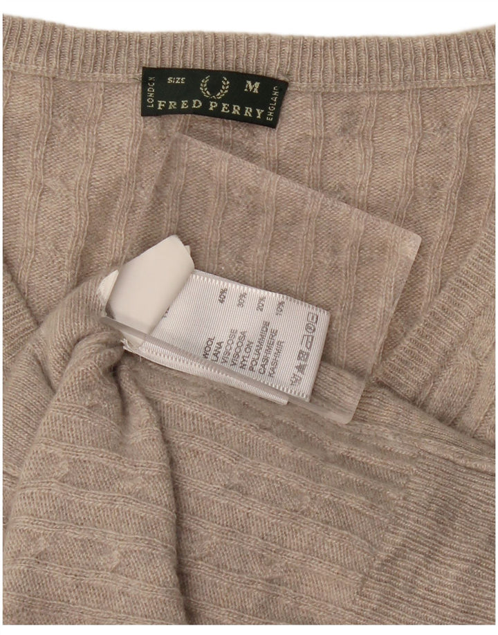 FRED PERRY Damen-Pullover mit V-Ausschnitt, UK 12, mittelgraue Wolle