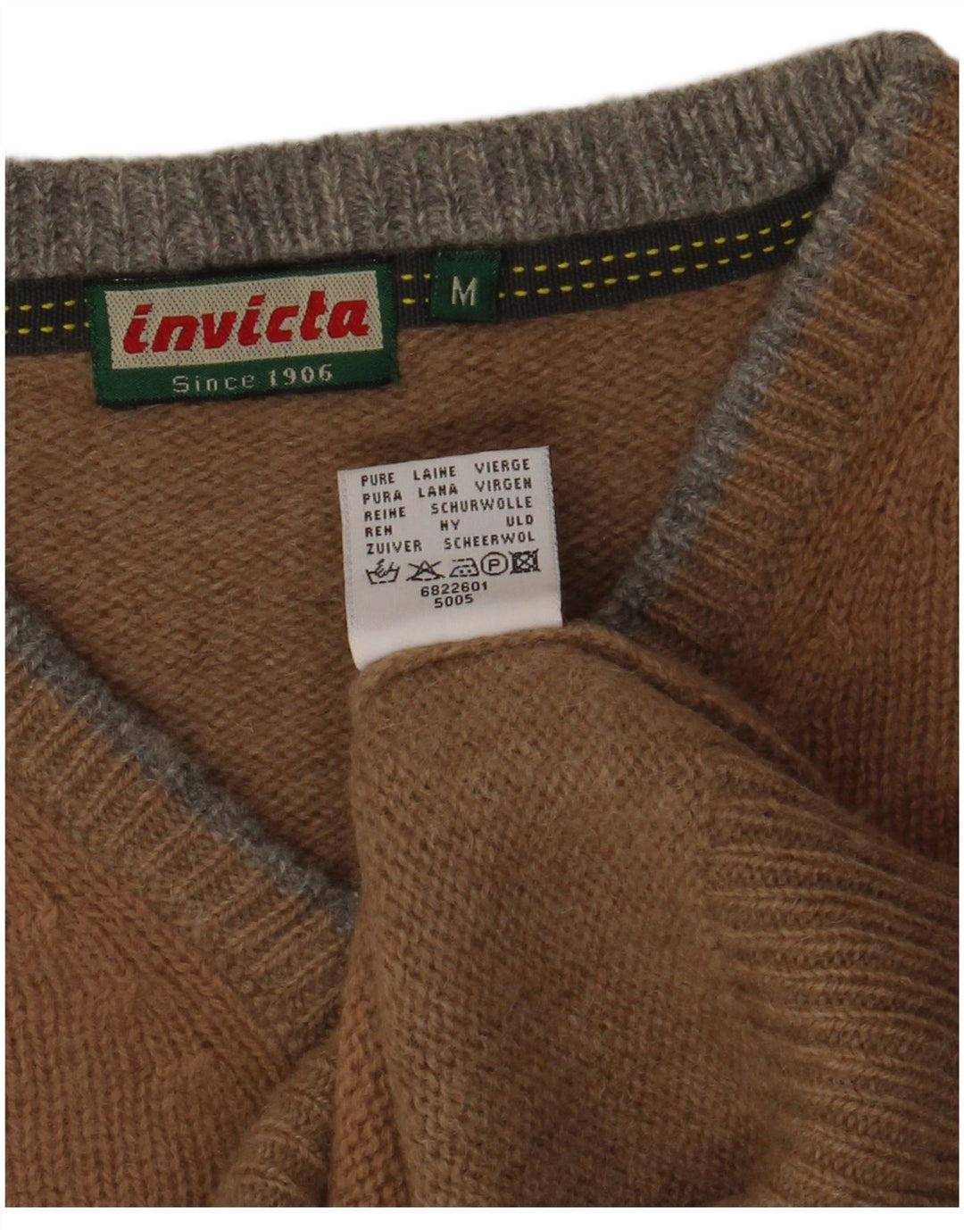 Invicta Herren-Pullover mit V-Ausschnitt aus mittelbrauner Schurwolle