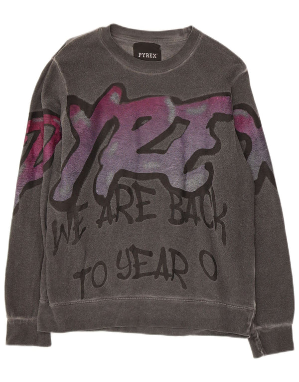 Pyrex Damen Grafik-Sweatshirt-Pullover UK 10 Small Graue Baumwolle