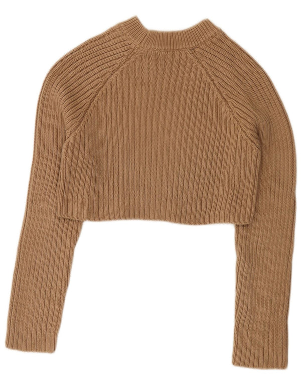 Zara Damen Crop-Pullover mit U-Boot-Ausschnitt, Gr. 10, Größe S, Beige, Baumwolle