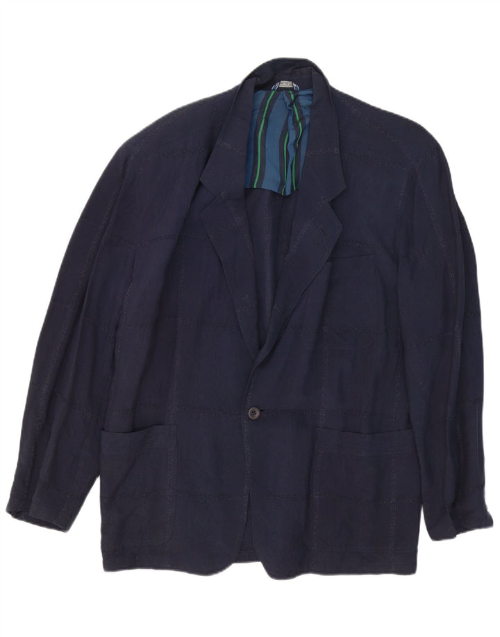 Giorgio Zanella Herren 1-Knopf-Blazerjacke IT 46 Small Navy Blue Check