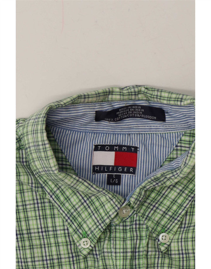 Tommy Hilfiger Herren-Kurzarmhemd, groß, grün kariert, Baumwolle