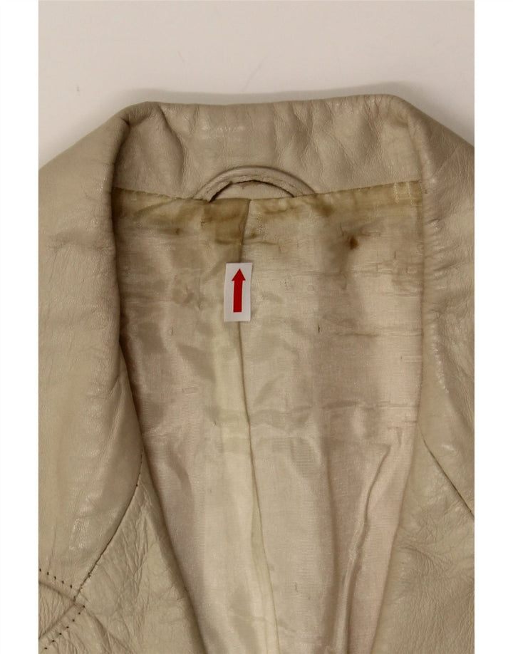 VINTAGE Womens Double Breasted Blazer Jacket IT 42 Medium Beige Leather Vintage Vintage and Second-Hand Vintage from Messina Hembry 