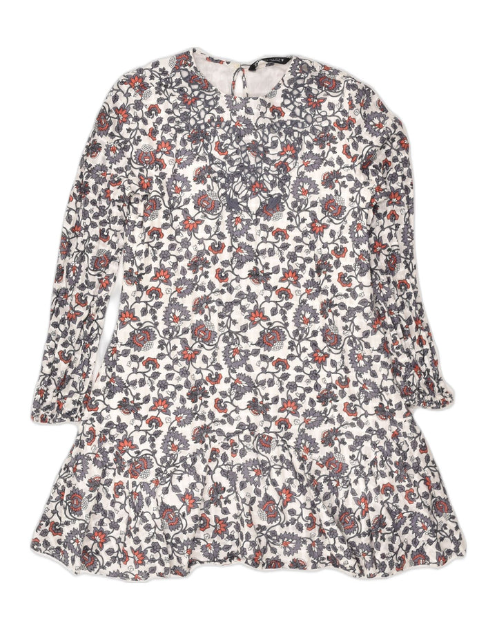 ZARA Womens A-Line Dress UK 10 Small Grey Floral Cotton | Vintage Zara | Thrift | Second-Hand Zara | Used Clothing | Messina Hembry 