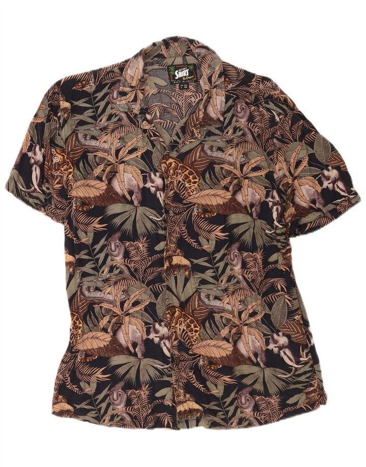 Pull & Bear Herren-Kurzarmhemd, groß, mehrfarbig, Blumenmuster, Viskose
