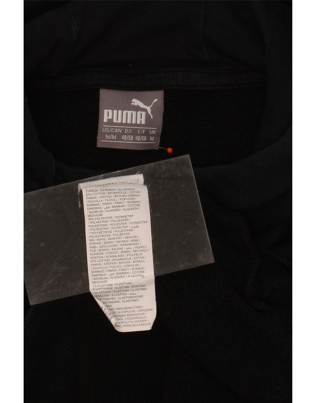 PUMA Mens Graphic Hoodie Jumper Medium Black Cotton Vintage Puma and Second-Hand Puma from Messina Hembry 