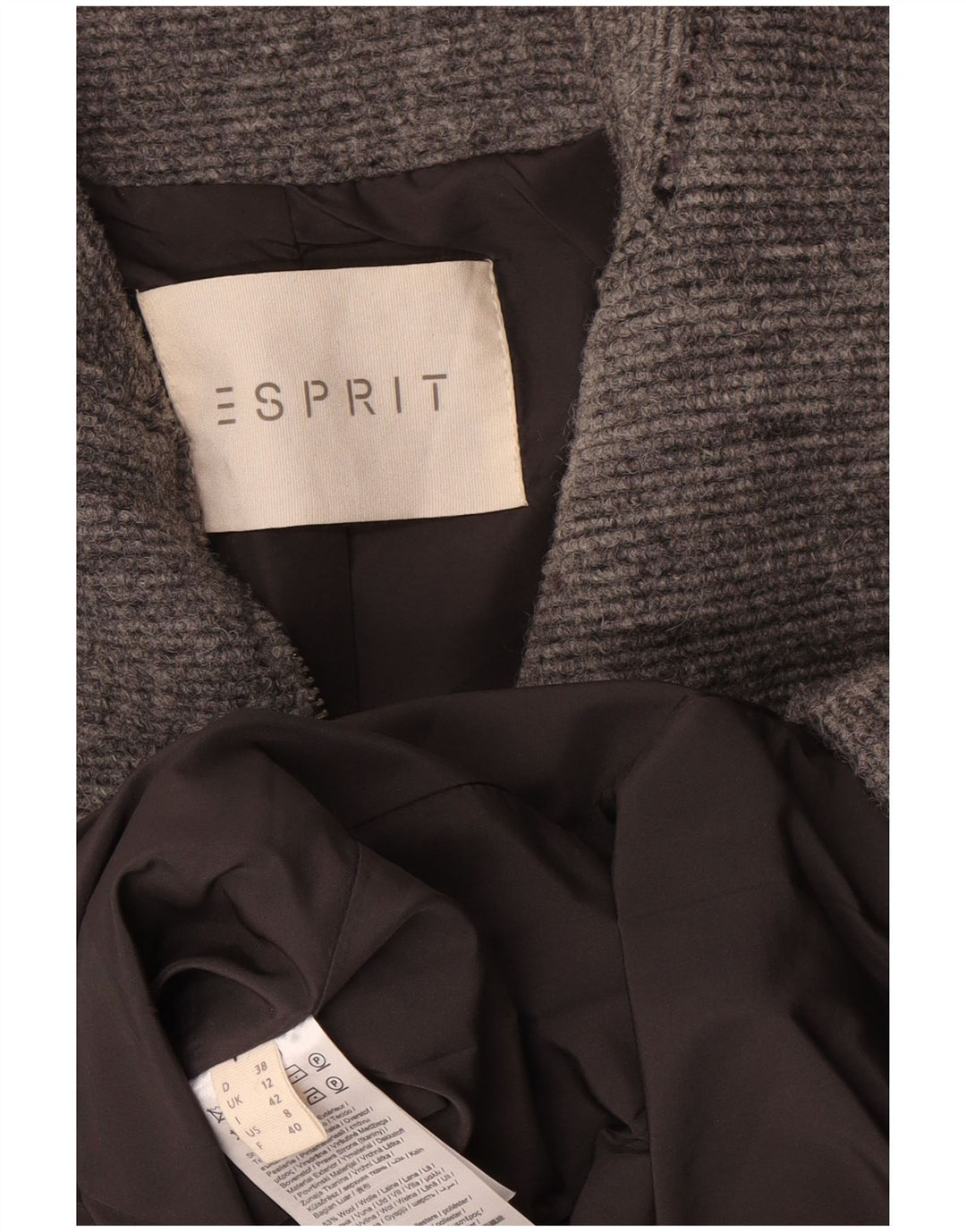 Esprit Damen Mantel UK 12 Mittelgraue Wolle