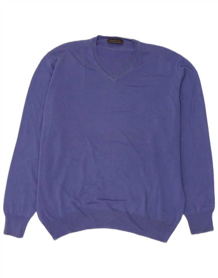 Zara Herren-Pullover mit V-Ausschnitt, XL, Blau